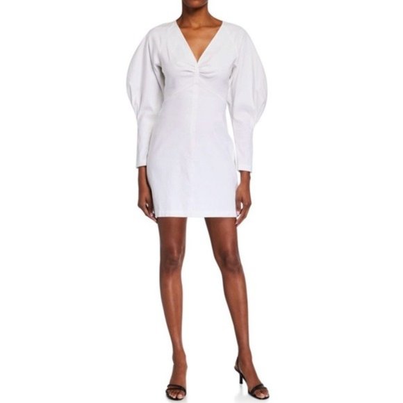 A.L.C. Aila White Long Puff Sleeve Linen Mini Dress - Picture 1 of 7
